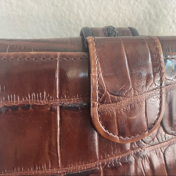 Brighton Croc Embossed Leather Brown Wallet On Strap Heart Coin-purse Billfold - Picture 9 of 10